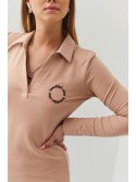 Basic dress with a collar, beige FI652 - Online store - Boutique